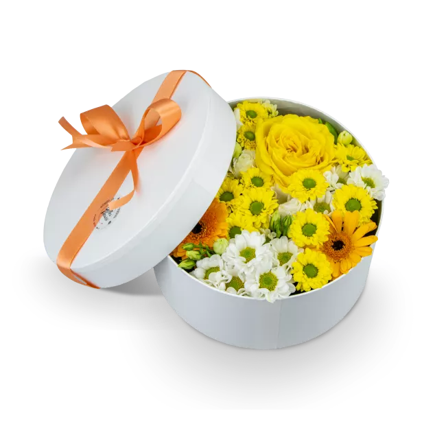 Box žlutých květin zavřený